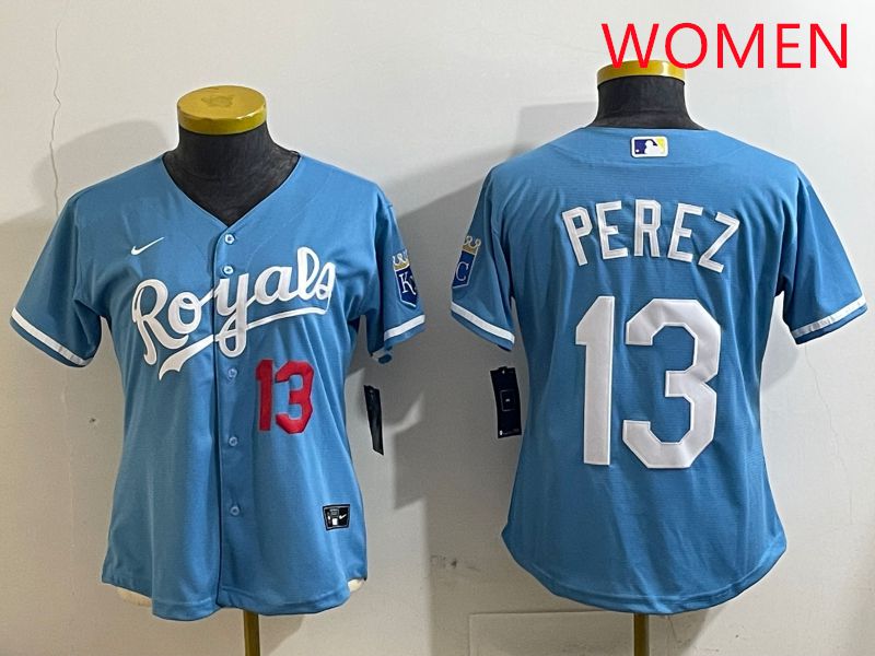 Women Kansas City Royals #13 Perez Light Blue Game 2025 Nike MLB Jersey style 4